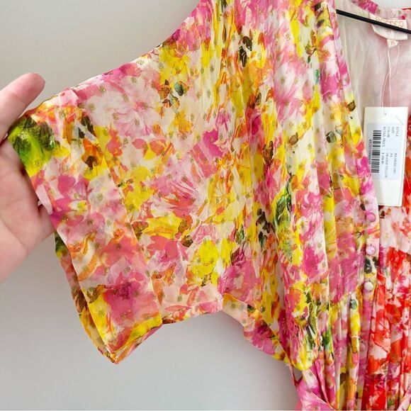 NWT Rococo Sand Nesh Mixed Floral V Neck Maxi Dress Orange Yellow XS - Picture 11 of 14
